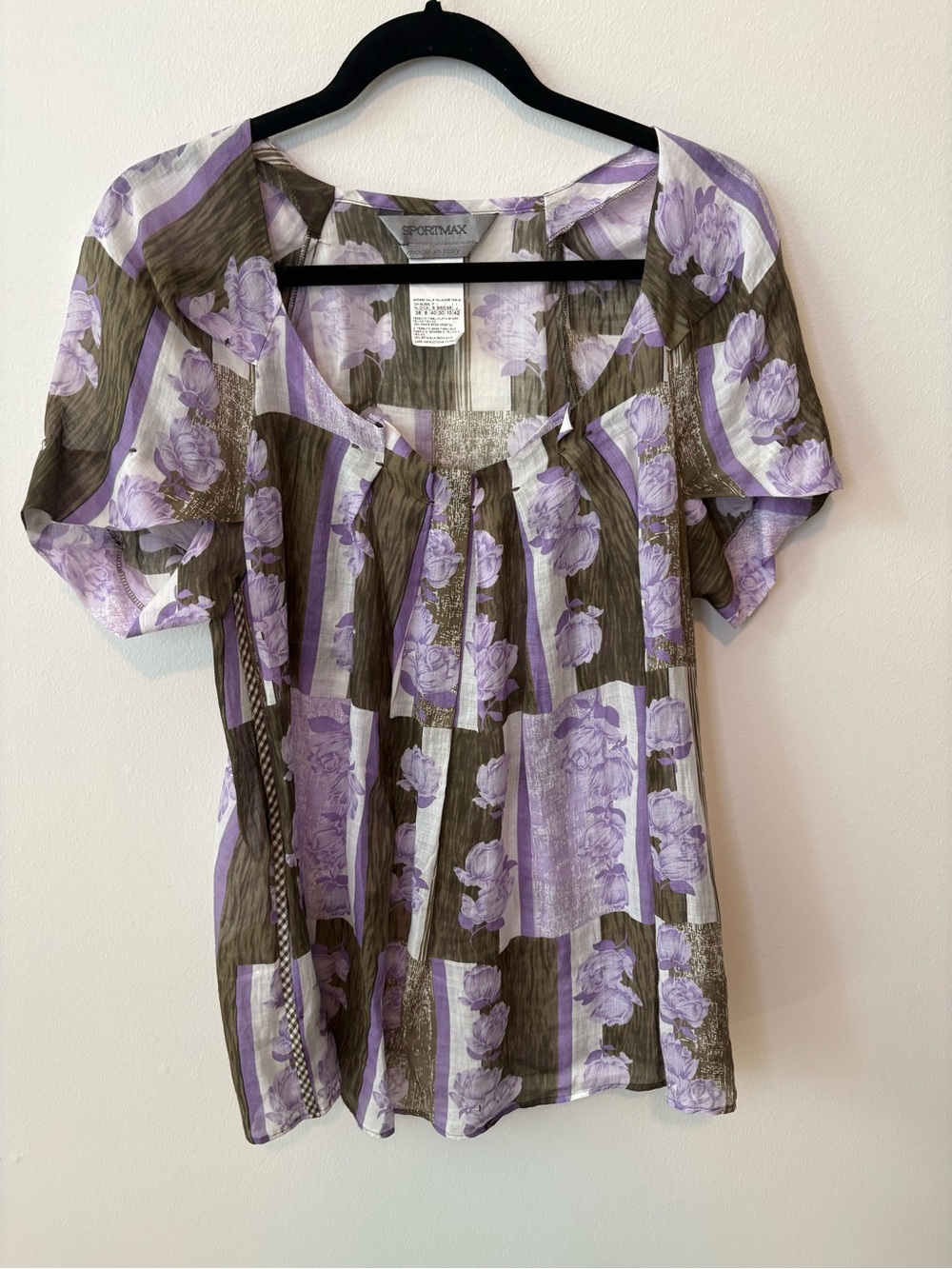 Sportmax by Max Mara Lavender Floral Abstract Silk Blouse Made in Italy